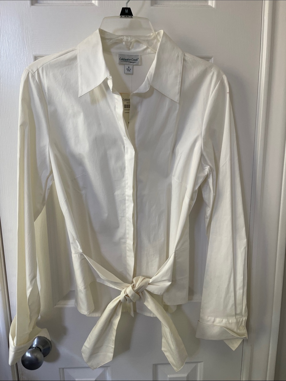 Coldwater Creek Ivory Tie-Front Button Down Shirt
